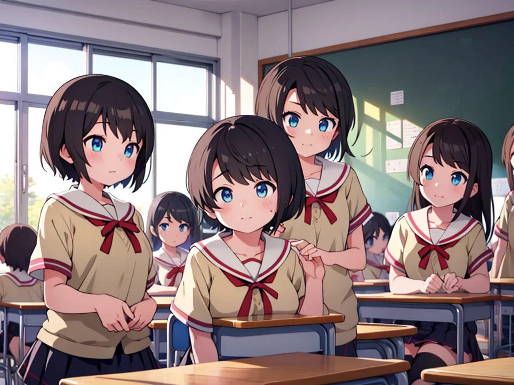 classroom、6 girls、look clearly、popular、be approached、lure、Looking up、School