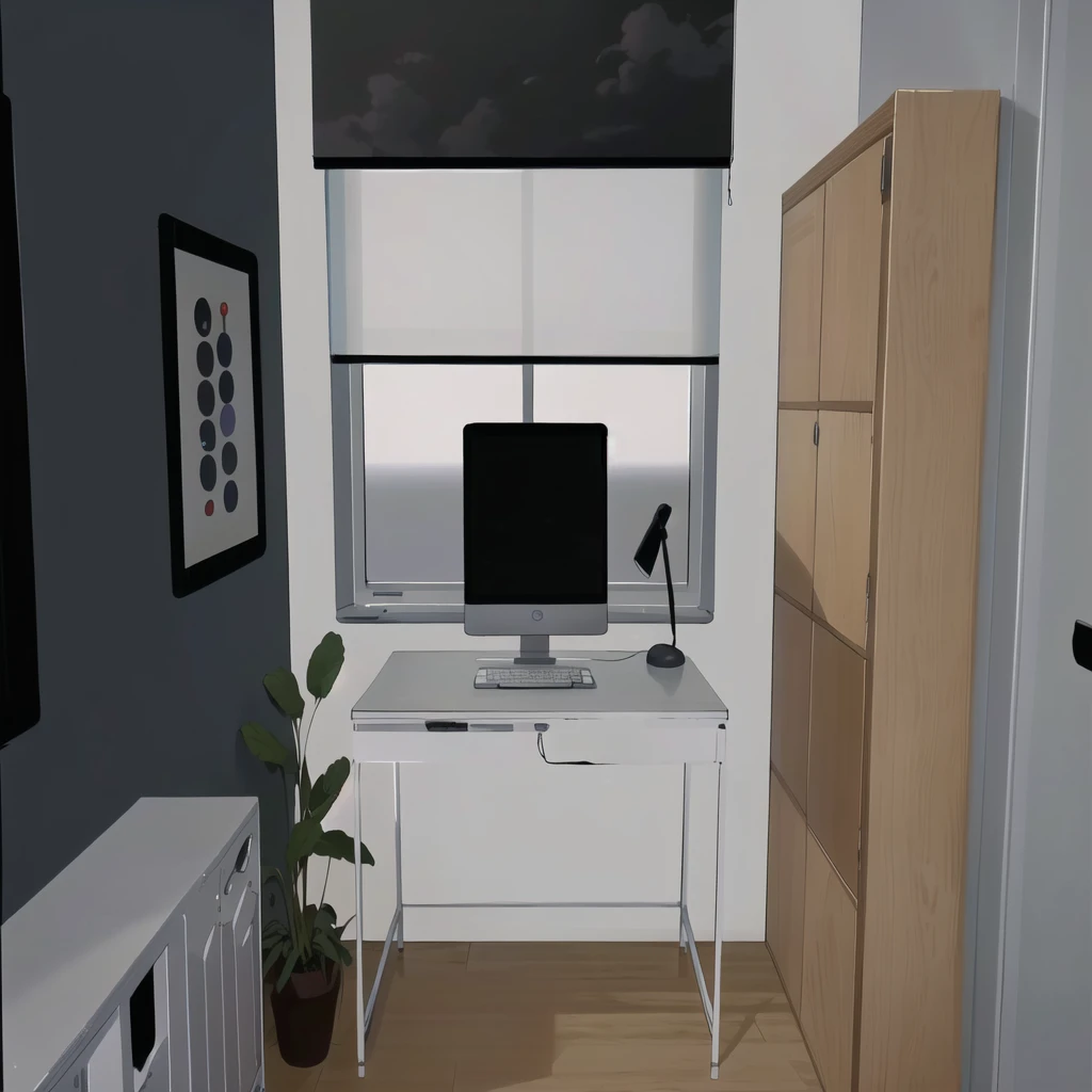 dark room (masterpiece: 1.3 best quality: 1.2 high quality: 1.1), desktop, realistic, computer, window, high resolution, absurd, incredibly absurd, huge file size, wallpaper, parody,