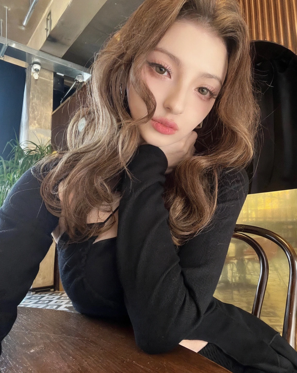There is a woman in a black dress posing for a photo, gorgeous young korean woman, beautiful south korean woman, beautiful young korean woman, Korean Girl, Sakimichan, Yoshitomo Nara, Chiho, korean woman, Ayami, beautiful Asian girl, Ulzan, Beautiful Japanese girl face, Asian girl