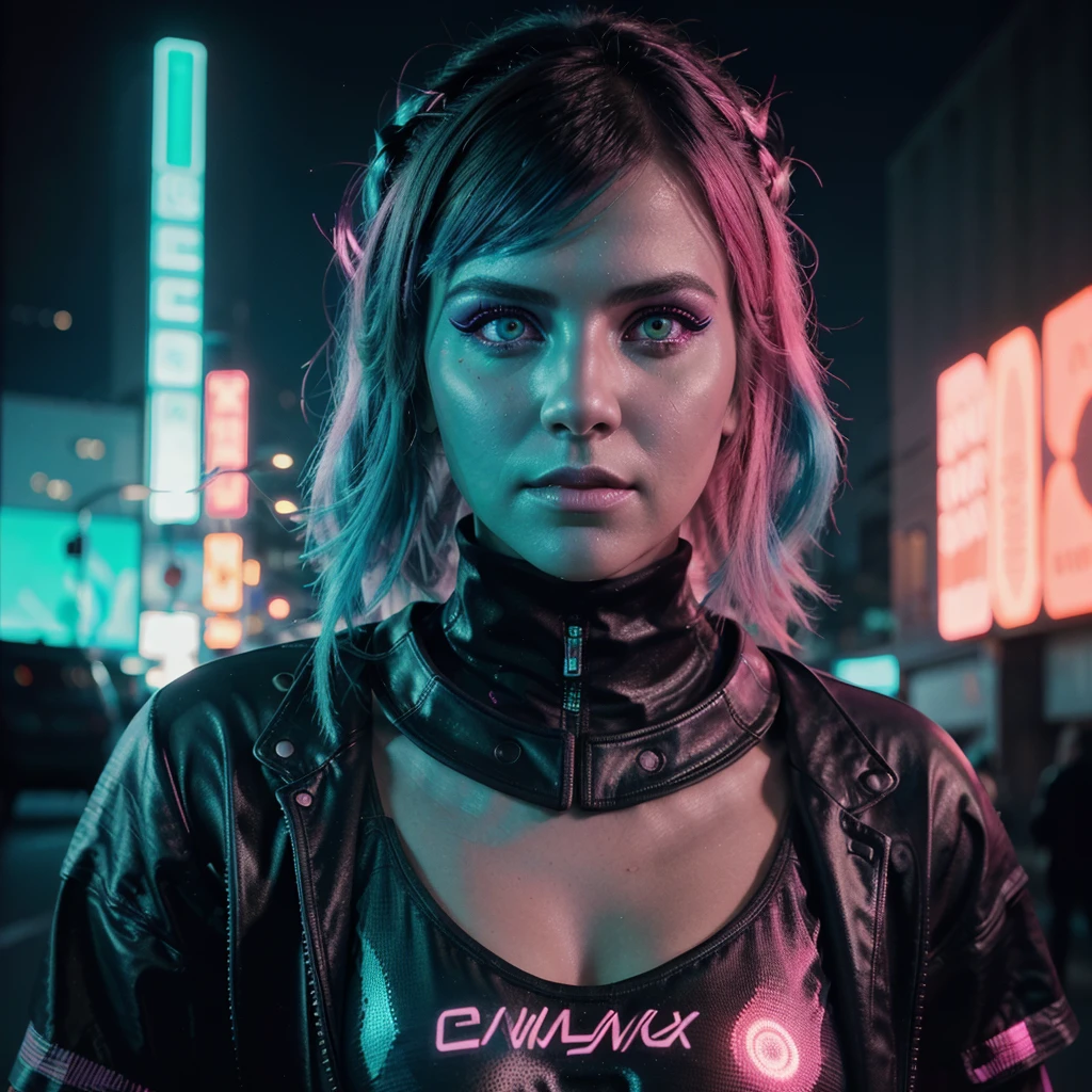 best quality, 8k,highres,masterpiece:1.2,ultra-detailed,realistic:1.37,physically-based rendering,professional,vivid colors,studio lighting,sharp focus,bokeh,portraits,photography,concept artists,blue tone lighting,long smooth hair,electroluminescent lines,cyberpunk neon signs,reflective surfaces,glowing eyes, cinematic film still closeup,fantasy,beautiful neon green and black photograph of a woman with blue hair and makeup, (ohwx woman:1.3) blacklight aesthetic, girl aesthetic, aesthetic cyberpunk, cyber aesthetic, aesthetic!!!!!!!! analogue RAW DSLR photograph, photorealistic, looking at viewer, closeup portrait, 1 girl, smiling, Tron scifi cyberpunk background, neon, ((sexy neon dress)), short hair, neon hair, glowing dress, synthwave aesthetic, cyberpunk vibes, dark neon punk, aesthetic, cyberpunk vibe, neon green and pink neon, fantasy aesthetic!, girl screamin yolo - aesthetic, ultraviolet and neon colors, cyberpunk fashion,cyberpunk makeup,emitting light,subtle shadows,complex background,cityscape,glowing holograms,futuristic atmosphere,,expressive face,dynamic pose,fierce expression,captivating gaze,detailed fingers and nails,digital effects,neon glow,fluid movements,confident stance,interesting angles,striking visual,mesmerizing presence,brilliant colors,high-tech setting,techie accessories,impressive visual (glowing pink eyes:1.2),
