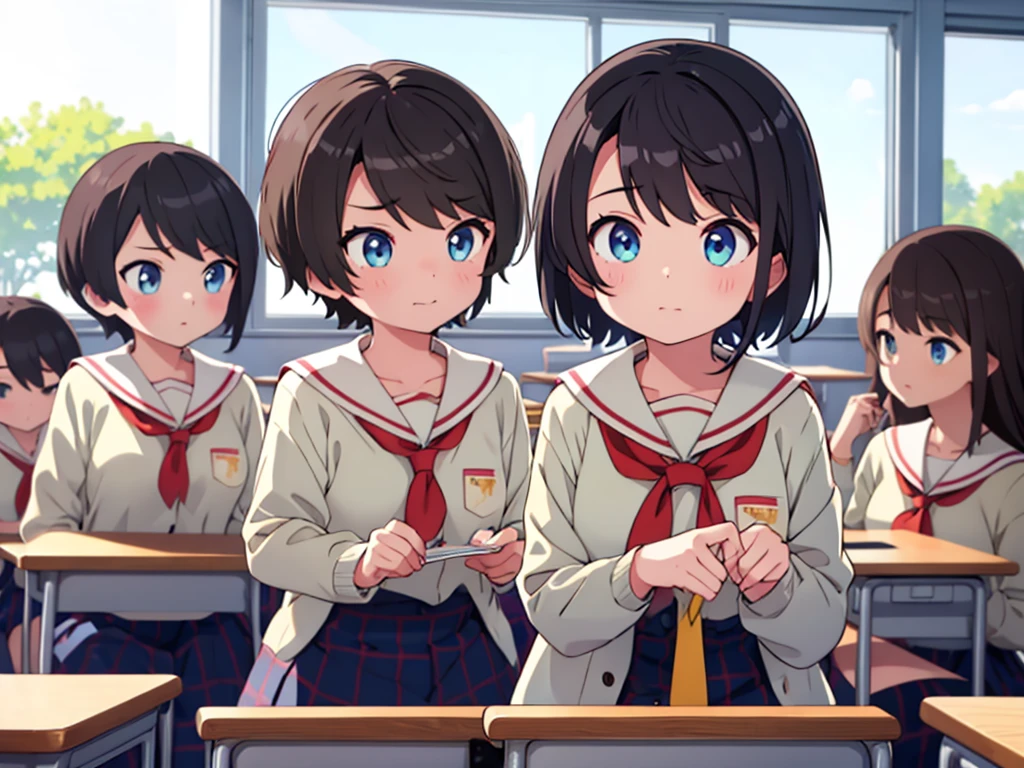 classroom、6 girls、look clearly、popular、be approached、lure、Looking up