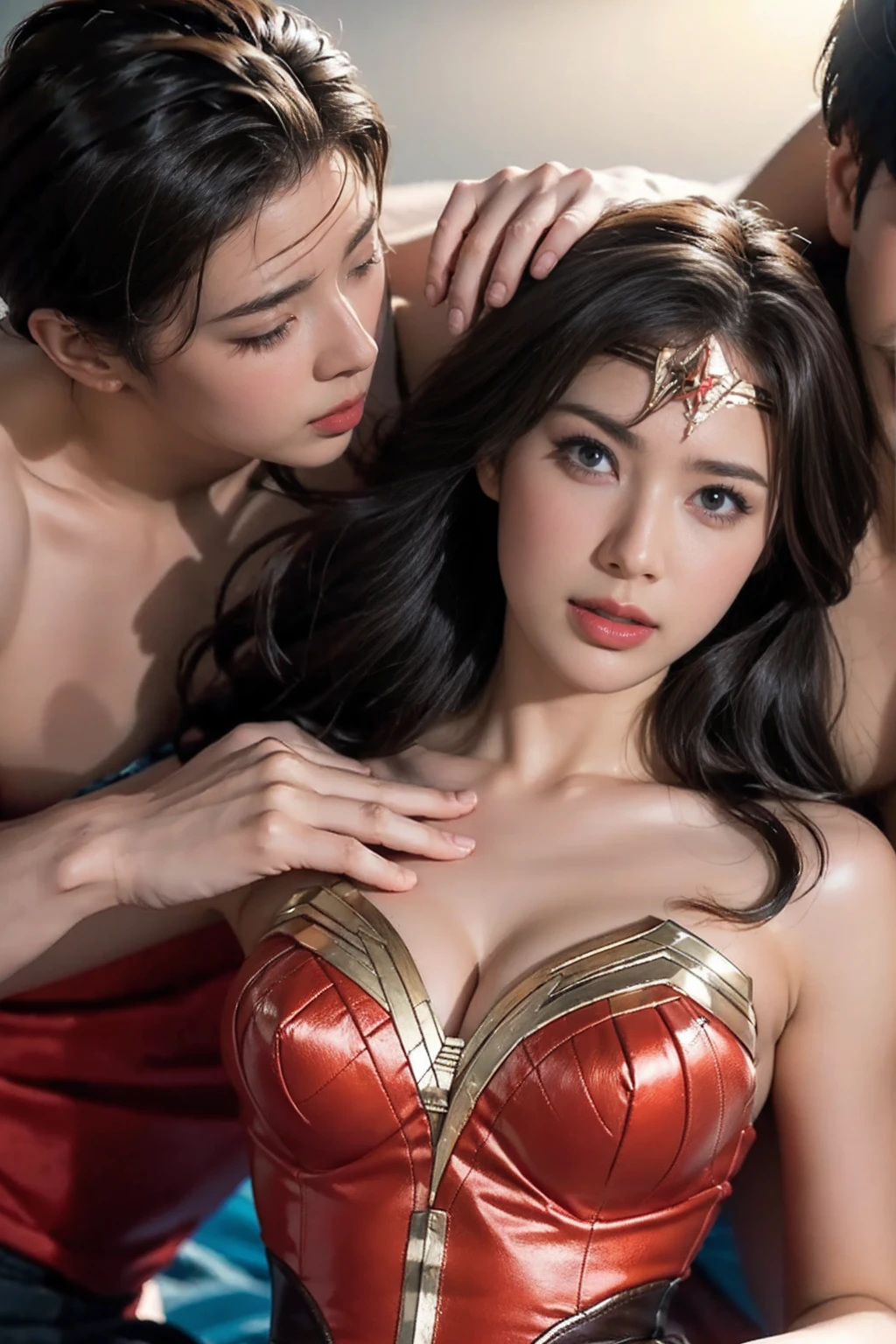 私はWonder Womanです、完璧なWonder Womanの衣装,押しDefeated,Defeated,A man mounts me,Face grabbed、Hug from the front,Hugged,Being strangled,You can hold it,Men lick my face with their tongues,The guys lick my head with their tongues,Men lick my hair with their tongues,My body is licked by men,sleeping face,Close ~ eyes,Open your mouth,Tired face,Face of Suffering,Being slapped in the face,Getting punched in the face,Fighting with men,Fight with the men,Surrounded by men,,Caught between the men,Being held back by men,Entanglement with males, Attacked by men,Brown Hair, masterpiece、beautiful girl、fine 目、puffy eyes、highest quality, 超High resolution, (reality: 1.4), Cinema Lighting,so beautiful、Beautiful Skin、(超reality的な)、(High resolution)、(8k)、(Very detailed)、(beautiful and fine 目)、(Very detailed)、 Detailed face、Diagonal bangle hair、Brown Hair、20-year-old、Wonder Womanのコスプレ,Wonder Woman