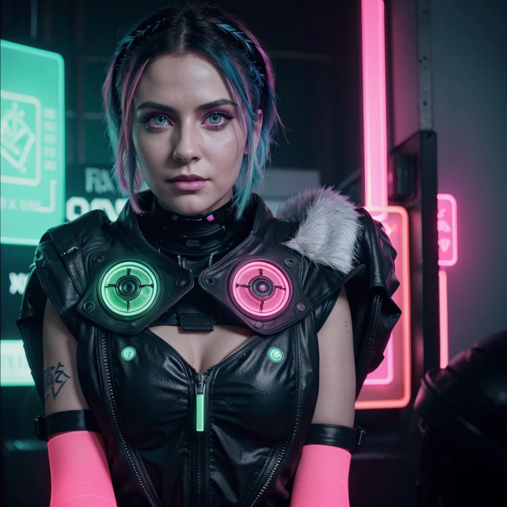 best quality, 8k,highres,masterpiece:1.2,ultra-detailed,realistic:1.37,physically-based rendering,professional,vivid colors,studio lighting,sharp focus,bokeh,portraits,photography,concept artists,blue tone lighting,long smooth hair,electroluminescent lines,cyberpunk neon signs,reflective surfaces,glowing eyes, cinematic film still closeup,fantasy,beautiful neon green and black photograph of a woman with blue hair and makeup, (ohwx woman:1.3) blacklight aesthetic, girl aesthetic, aesthetic cyberpunk, cyber aesthetic, aesthetic!!!!!!!! analogue RAW DSLR photograph, photorealistic, looking at viewer, closeup portrait, 1 girl, smiling, Tron scifi cyberpunk background, neon, ((sexy neon dress)), short hair, neon hair, glowing dress, synthwave aesthetic, cyberpunk vibes, dark neon punk, aesthetic, cyberpunk vibe, neon green and pink neon, fantasy aesthetic!, girl screamin yolo - aesthetic, ultraviolet and neon colors, cyberpunk fashion,cyberpunk makeup,emitting light,subtle shadows,complex background,cityscape,glowing holograms,futuristic atmosphere,,expressive face,dynamic pose,fierce expression,captivating gaze,detailed fingers and nails,digital effects,neon glow,fluid movements,confident stance,interesting angles,striking visual,mesmerizing presence,brilliant colors,high-tech setting,techie accessories,impressive visual (glowing pink eyes:1.2),