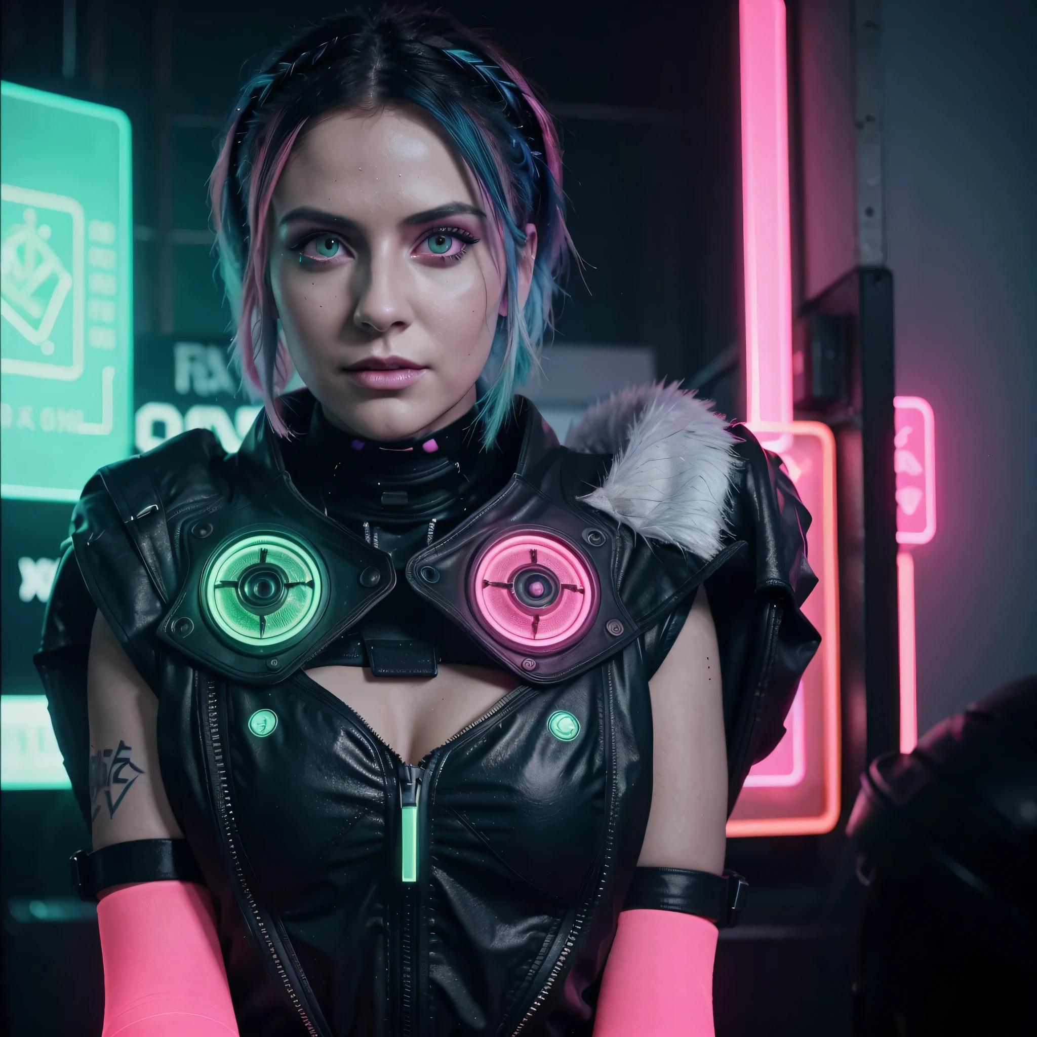 best quality, 8k,highres,masterpiece:1.2,ultra-detailed,realistic:1.37,physically-based rendering,professional,vivid colors,studio lighting,sharp focus,bokeh,portraits,photography,concept artists,blue tone lighting,long smooth hair,electroluminescent lines,cyberpunk neon signs,reflective surfaces,glowing eyes, cinematic film still closeup,fantasy,beautiful neon green and black photograph of a woman with blue hair and makeup, (ohwx woman:1.3) blacklight aesthetic, girl aesthetic, aesthetic cyberpunk, cyber aesthetic, aesthetic!!!!!!!! analogue RAW DSLR photograph, photorealistic, looking at viewer, closeup portrait, 1 girl, smiling, Tron scifi cyberpunk background, neon, ((sexy neon dress)), short hair, neon hair, glowing dress, synthwave aesthetic, cyberpunk vibes, dark neon punk, aesthetic, cyberpunk vibe, neon green and pink neon, fantasy aesthetic!, girl screamin yolo - aesthetic, ultraviolet and neon colors, cyberpunk fashion,cyberpunk makeup,emitting light,subtle shadows,complex background,cityscape,glowing holograms,futuristic atmosphere,,expressive face,dynamic pose,fierce expression,captivating gaze,detailed fingers and nails,digital effects,neon glow,fluid movements,confident stance,interesting angles,striking visual,mesmerizing presence,brilliant colors,high-tech setting,techie accessories,impressive visual (glowing pink eyes:1.2),