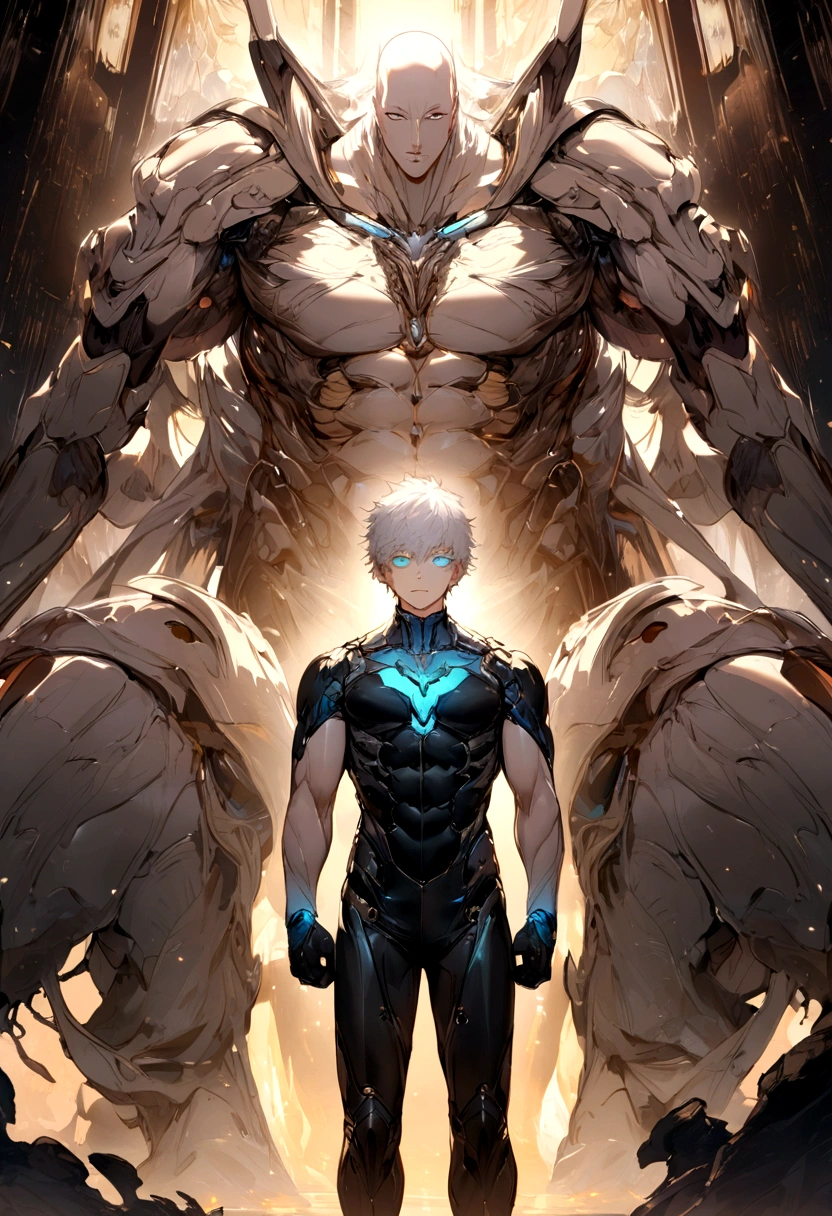 albino male ,handsome muscular standing in front of light