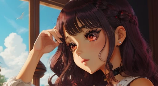 una chica，estilo de anime，escote pronunciado， minifalda，cara exquisita，Cabello rojo o cobrizo y suelto，Pendientes delicados，Piel clara y delicada，obra maestra, acostada