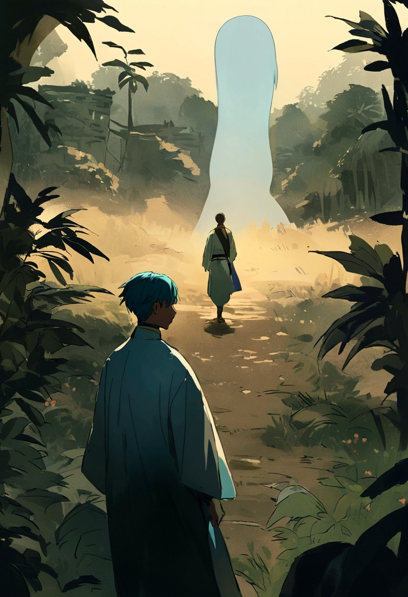 Ravi and his uncle emerge from the jungle safely, having overcome the ghost. Show shots of them returning to the village, with a sense of relief and accomplishment.