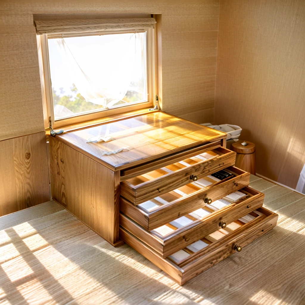 In this cozy room,A ray of sunlight shone through the half-drawn curtains on the table,Let the wood grain on the watch storage box shine with a faint luster。There was a calm and peaceful atmosphere in the air around them。There are several still lifes hanging on the walls of the room,It adds a touch of elegance to the space。And on the other side of the room,The half-open window lets in the breeze,The pages on the small desk by the window turned in the wind,This quiet scene gives a sense of tranquility and comfort。