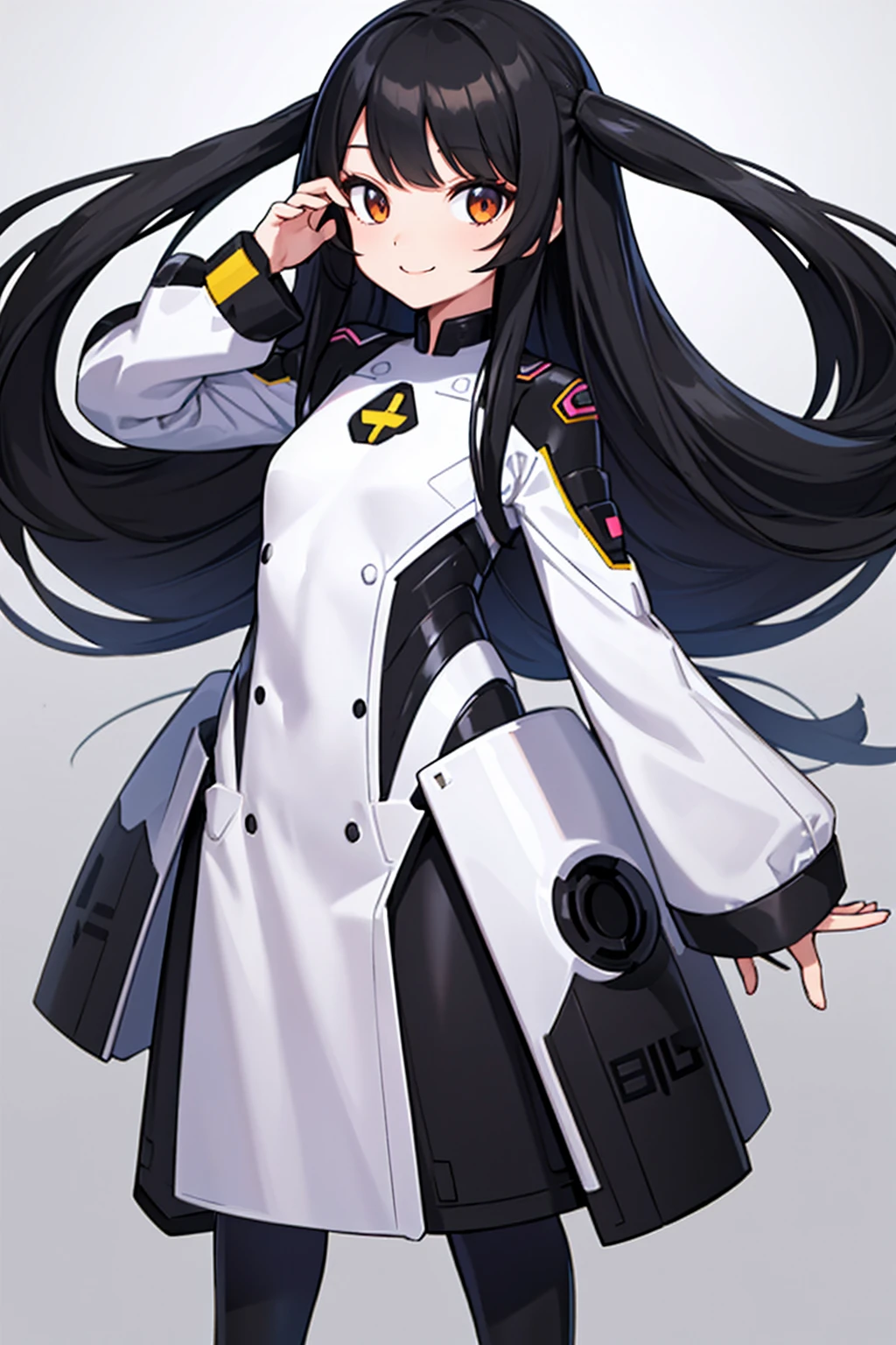 (masutepiece:1.2, Best Quality),  [girl, expressioness, Turquoise eyes, front facing, jet-black hair, half short hair,White jacket,Jacket is taken off, Cafe Apron,] (Gray white background:1.3),