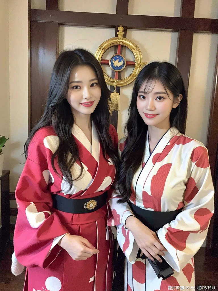 (Super cute Korean gal high school girls duo taking photos side by side 1.2)(grin,Smile)(Beautiful Sweat:1.1)(16k, RAW Photos, highest quality, masterpiece: 1.2),(Mr.々Beautiful black hair with a simple hairstyle:1.2) Super detailed, Super Resolution, (Genuine, Genuine photos: 1.37), Portraiture, High-resolution RAW color photos, Professional photos, Very detailed, 8k wallpaper, Very detailed CG Unity 8k wallpaper, Very detailed beautiful girls, Very detailed faces, ((whole body)), beautiful woman, Huge breasts,(huge boobs:1.1) (Big Boobs:1.1),high school girl, Korean Girls,(K-POP Female Idols), (Idol-class beauty)(Beautiful high school girl:1.1)(屋台がいっぱいあるshrineの夏祭り:1.2)(18-year-old)(Stylish kimono-style outfit:1.1)(Group photo:1.3)shrine,yukata,