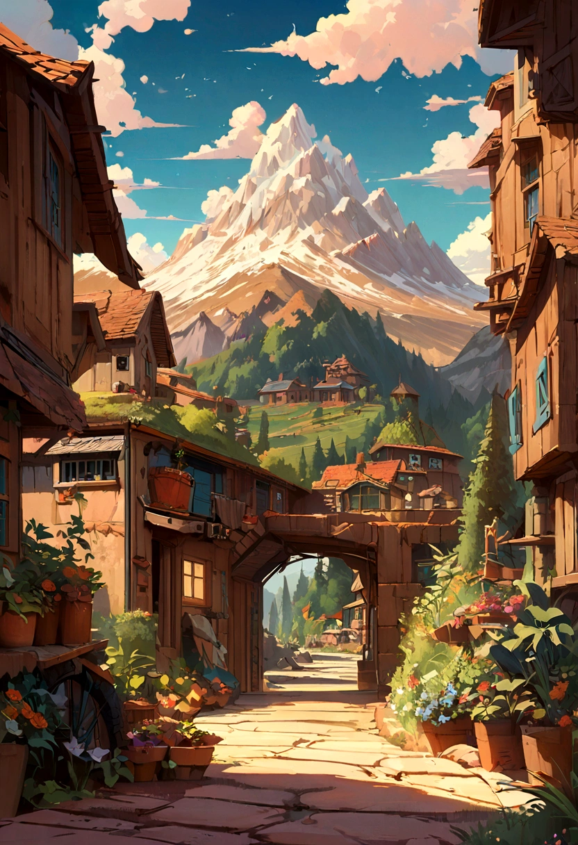 there is a car in a garage with a mountain view, vector art by sylvain sarrailh, trending on Artstation, conceptual art, detailed scenery —width 672, stunning art style, detailed 2d illustration, ghibli vibe, lofi art, amazing wallpaper, immensely detailed scene, highly detailed scene, studio ghibli and dan mumford, illustration!