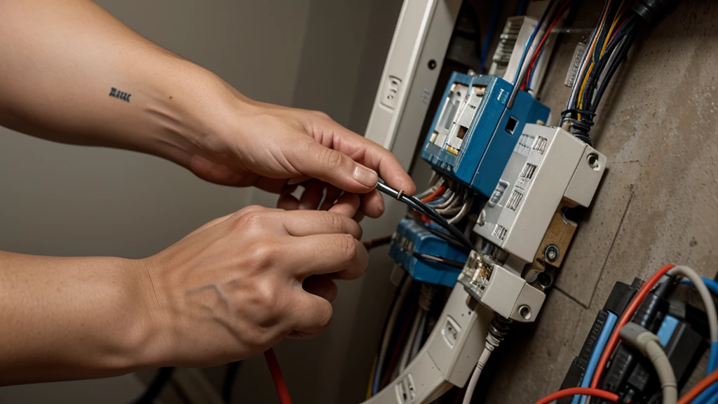 Close-up of an electrician contractor showcasing the electrical wiring being installed in a new setup