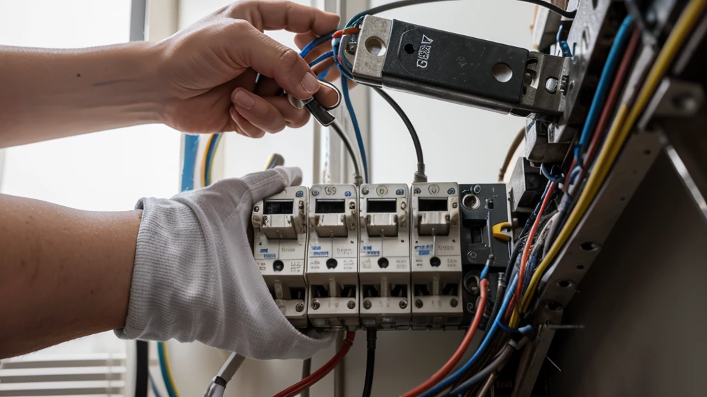 Close-up of an electrician contractor showcasing the electrical wiring being installed in a new setup