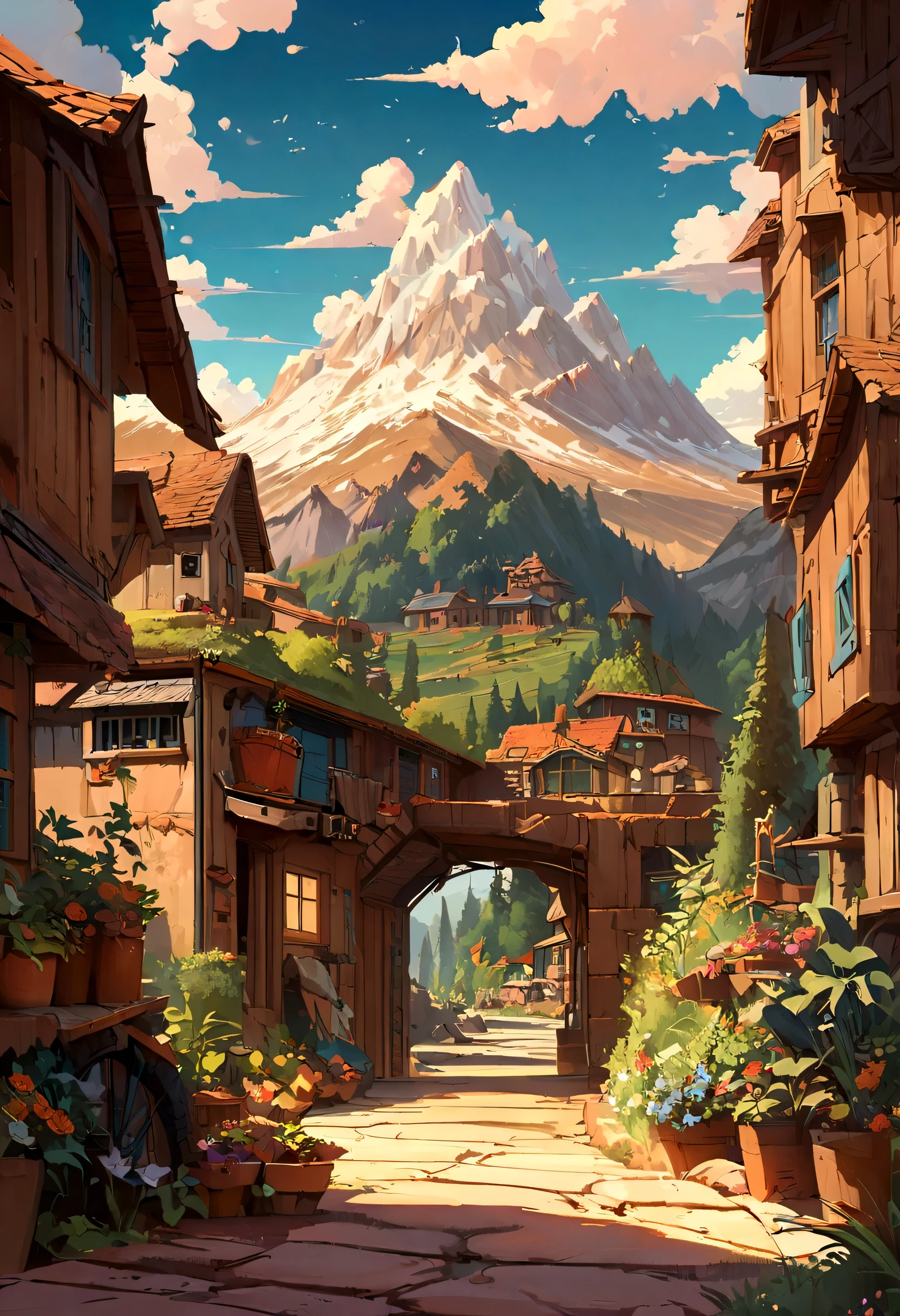 there is a car in a garage with a mountain view, vector art by sylvain sarrailh, trending on Artstation, conceptual art, detailed scenery —width 672, stunning art style, detailed 2d illustration, ghibli vibe, lofi art, amazing wallpaper, immensely detailed scene, highly detailed scene, studio ghibli and dan mumford, illustration!
