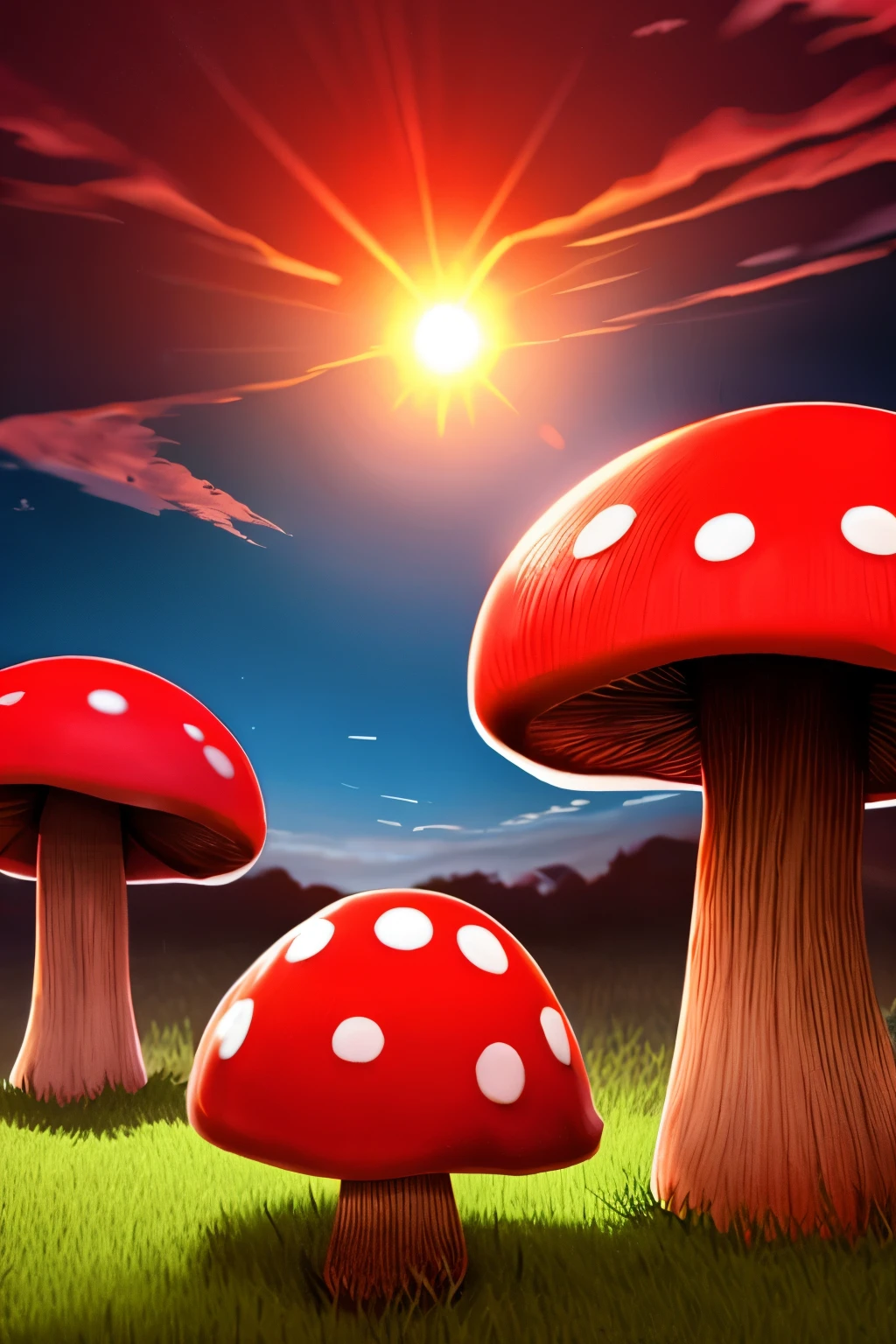 red mushroom Monster,sun