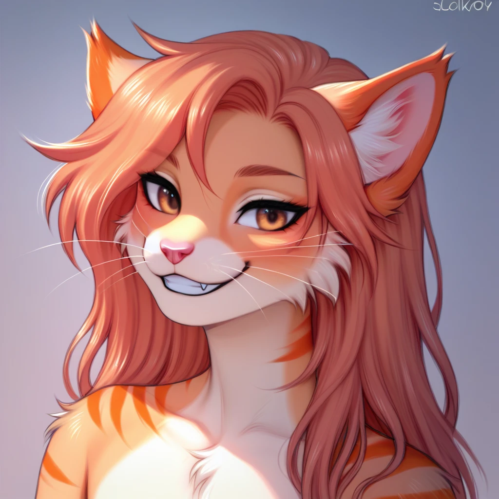 score_9, score_8_up, score_7_up, score_6_up, score_5_up, score_4_up, source_anime, kemono style, Anthro, starfire from teen titans, glowing green eyes, she is an Anthro furry orange tabby cat girl, striped fur, pink nose, orange cat ears, orange tabby cat tail, whiskers, naked, sex, cowgirl position sex, she is riding human males cock, rough sex, on a bed, impact lines, 