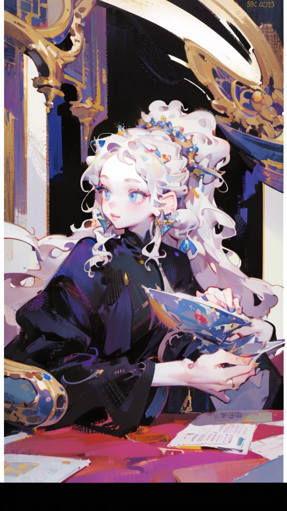 Woman with white long hair, natural white hair, albino woman, wavy hair,braided hair, detailed hairstyle, medieval hairstyle, detailed hairstyle,hair accessories, long hair, complicated hairstyle, front view, medieval woman, game of thrones style, queen, dragon queen,a lot of hair accessories,hd masterpiece, best quality, looking majestic,a painting of a woman with a crown on her head, hyperrealistic fantasy art, beautiful character painting, fantasy portrait art, realistic renaissance portrait, beautiful fantasy art portrait, portrait painting of a princess, realistic fantasy painting, fantasy art portrait, renaissance digital painting, gorgeous digital painting, realistic fantasy artwork, epic fantasy art portrait, detailed matte fantasy portrait, princess portrait
