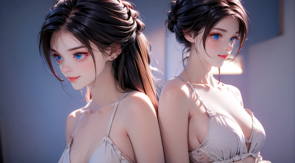 1 girl, medium light black hair, light blue eyes, wearing nude show outfit, night city, 18+ , high res, ultrasharp, 8K, masterpiece, looking from behind