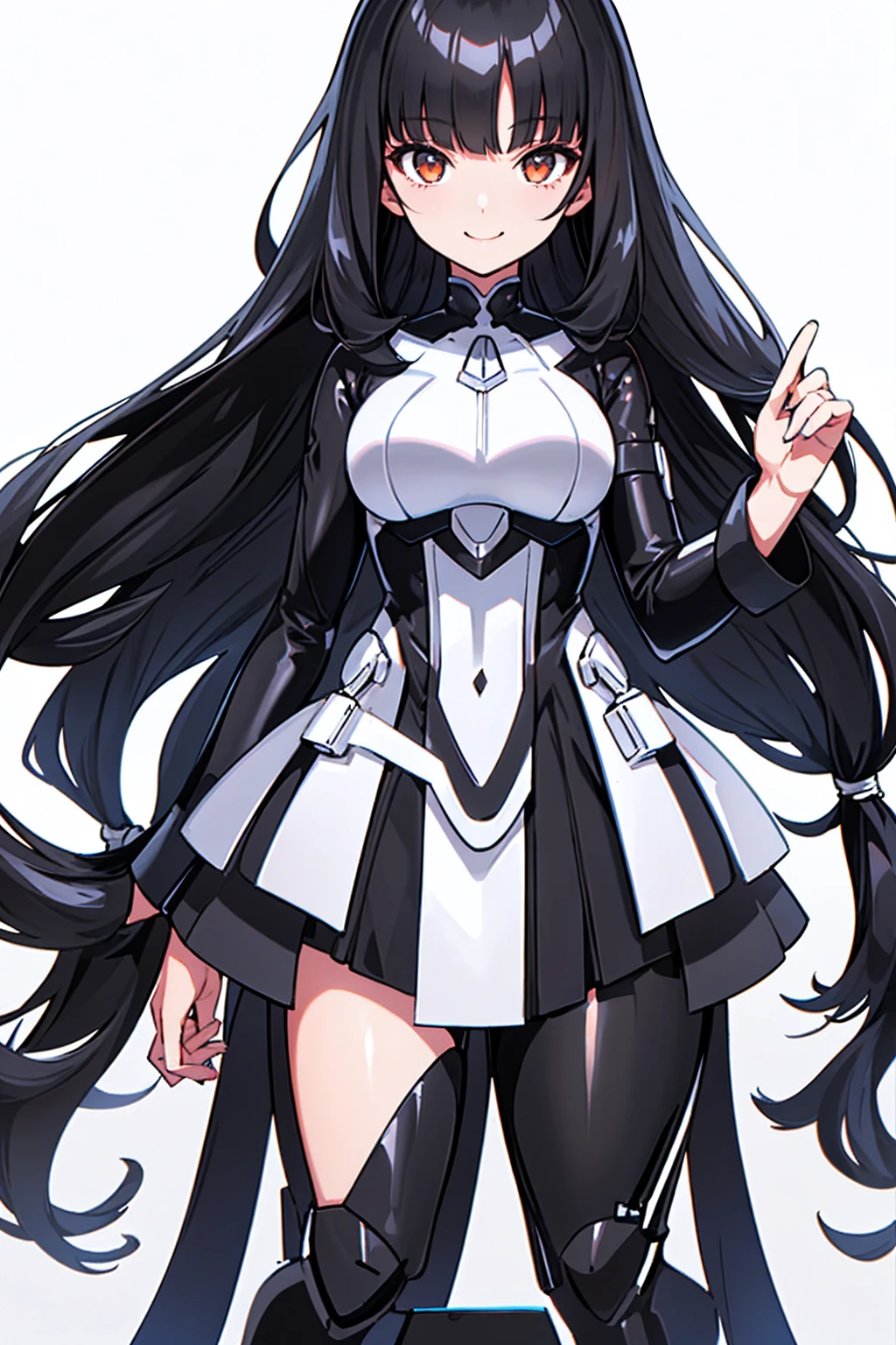 whole body,Standing posture, (alone,Shiny Hair,Hime cut,Black Hair,Long Straight Hair,) (One girl, Normal milk), (beautifully drawn face:1.2) (Plug Suit:1.3,Black clothes) smile,Cool pose,(White background)