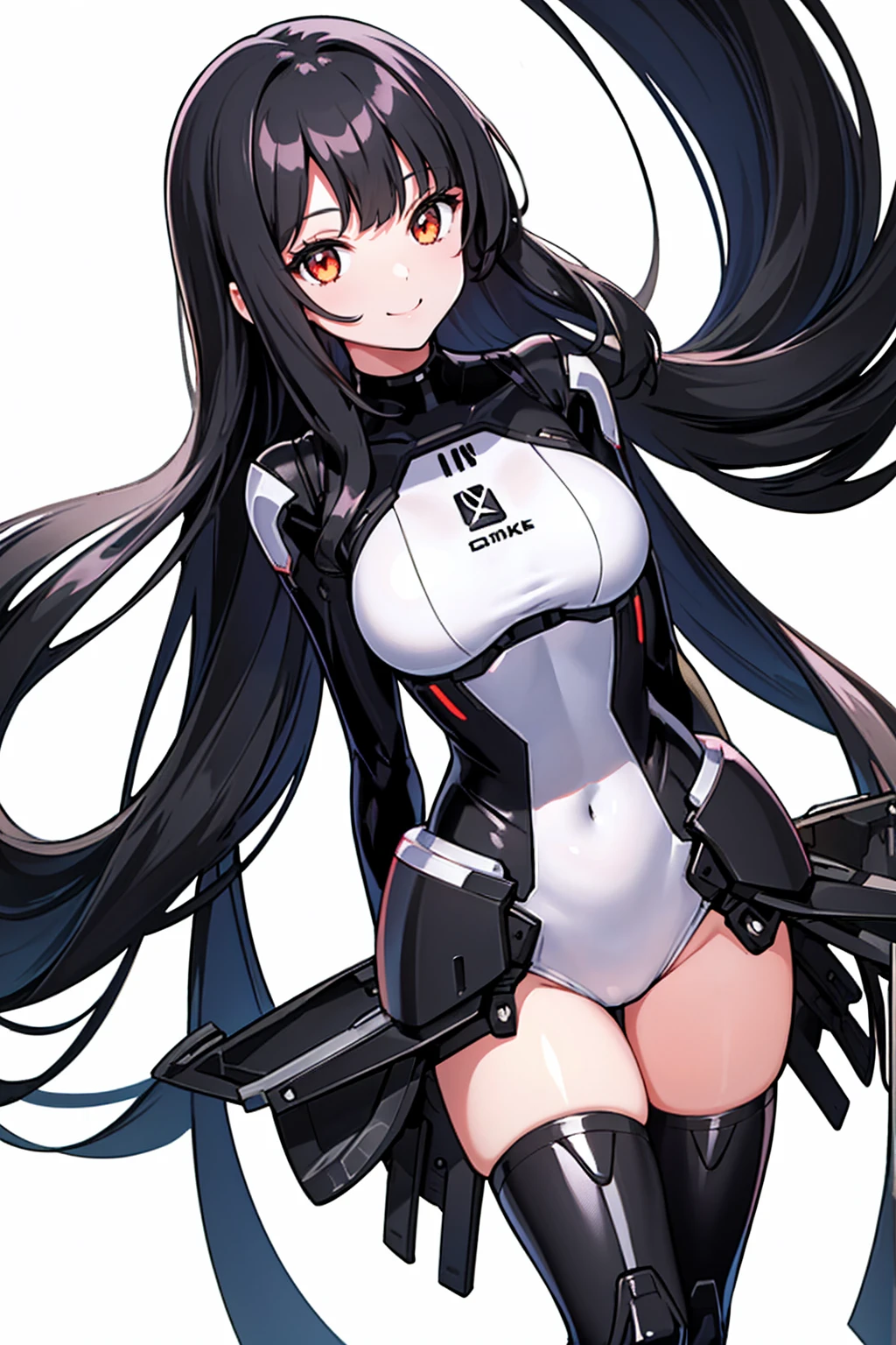 1 girl, high quality, bob hair, black hair, forehead, green eyes, medium , (white clothes),(straps on thighs:1.3), white background, high gloves, pantyhoameltoe, cat tail, cat ears, big nipples,(swe)