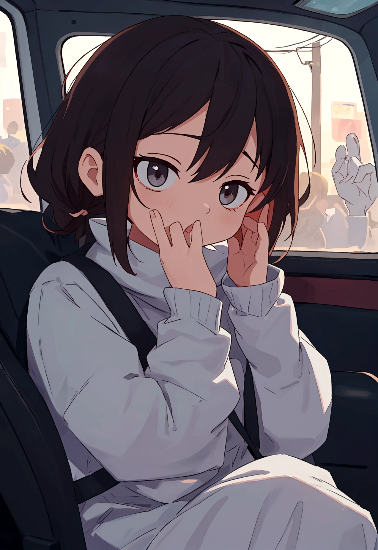 one,Sit in the car,hands covering face,at night