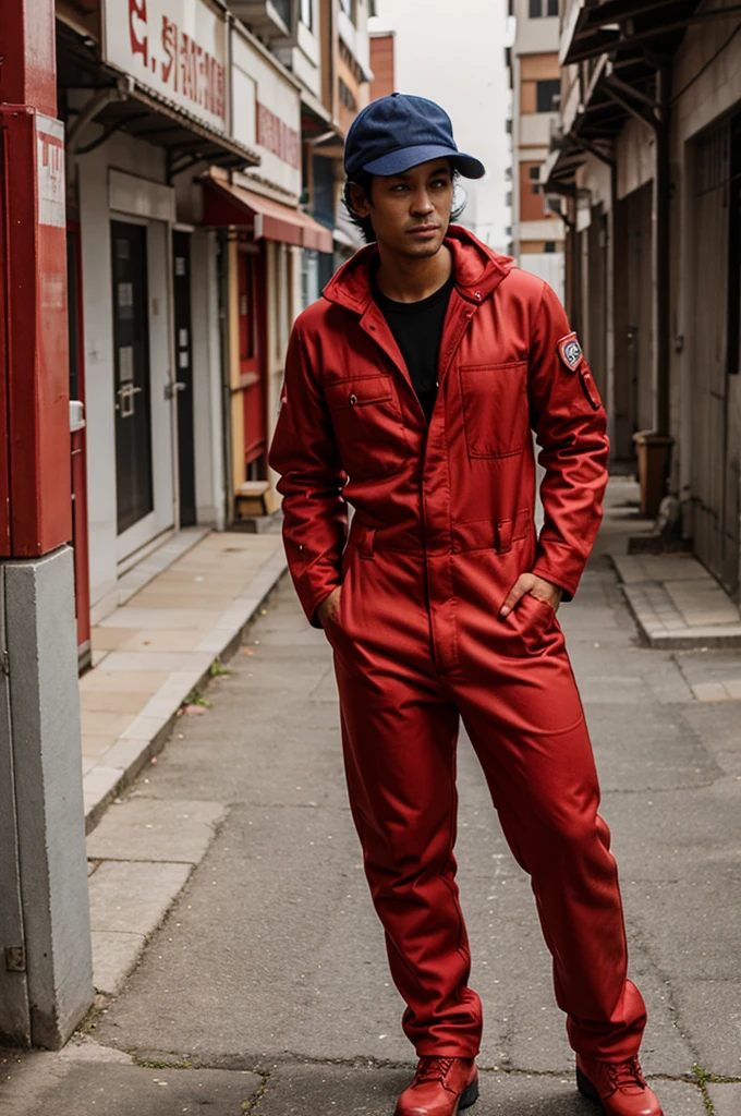 Now wearing a red coverall