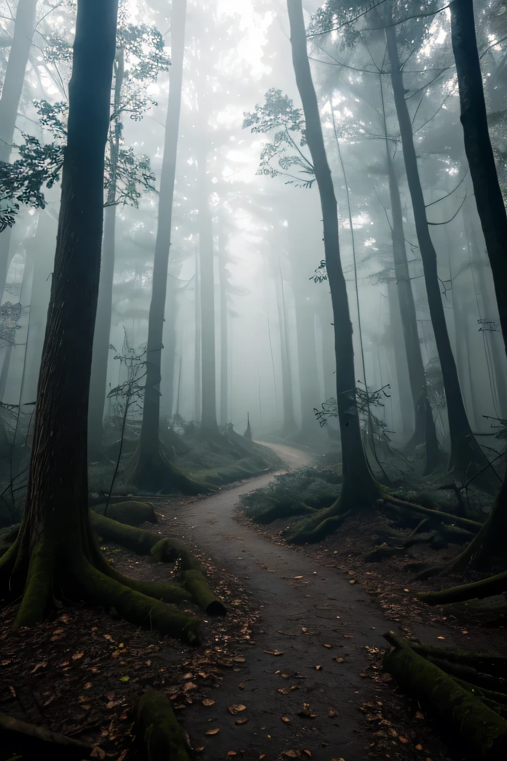 Imagine a dark and eerie forest, filled with twisted, gnarled trees that create a canopy of ominous shadows. The moonlight barely penetrates through the dense foliage, casting ghostly silvery light on the forest floor. Mist creeps through the underbrush, adding an element of mystery and foreboding. The atmosphere is thick with silence, broken only by distant, unsettling sounds. Details are sharp, capturing the textures of the bark, the dampness of the moss, and the haunting shapes hidden in the shadows.

Camera settings: f/2.8, ISO 1600, 1/50s, 24mm lens.

--ar 16:9 --v 5.2 --c 60 --q 2 --style raw