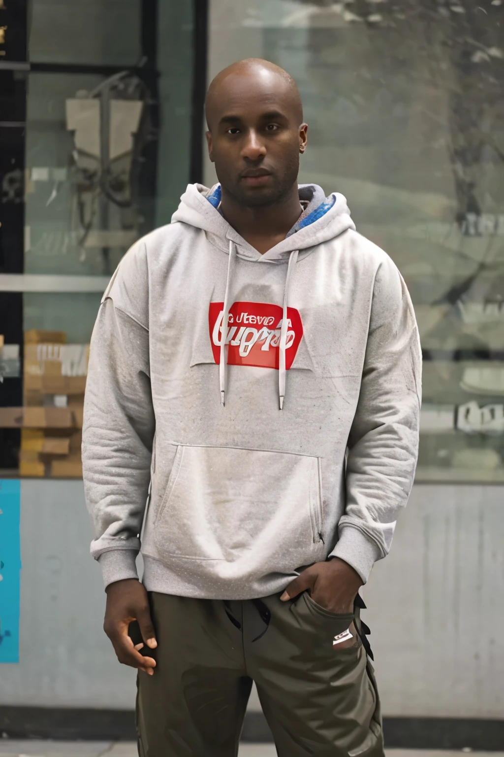 Virgil abloh wearing supreme hoodie box logo