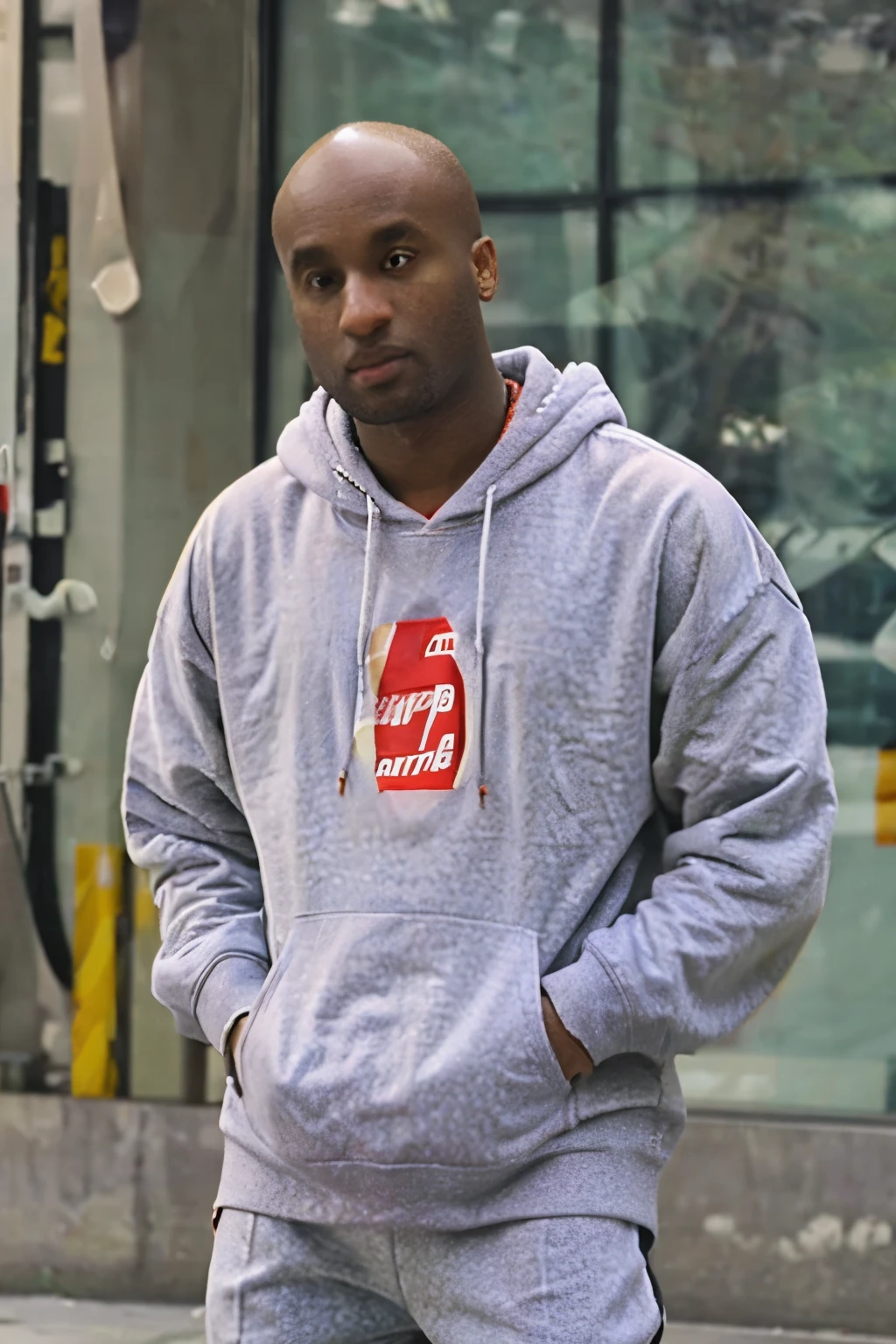 Virgil abloh wearing supreme hoodie box logo