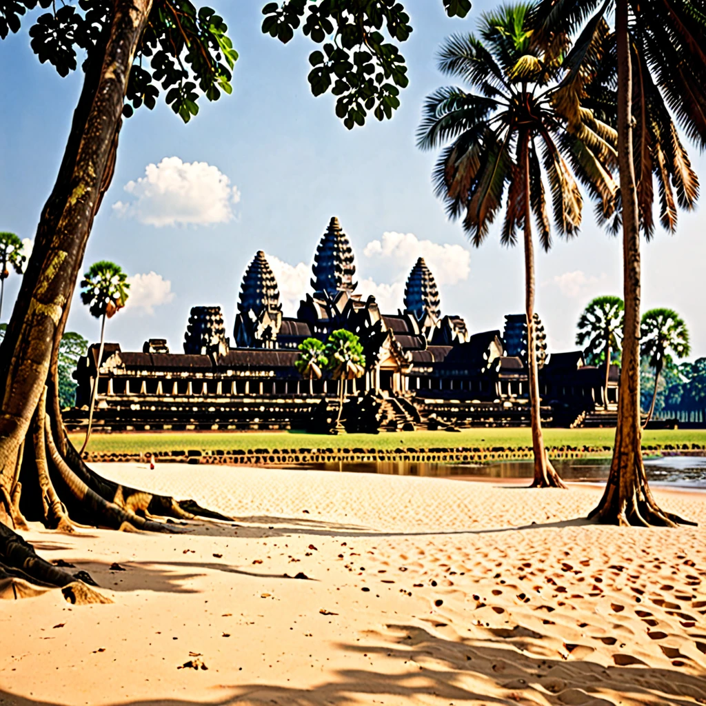 photo of angkor wat cambodia, on the beach
