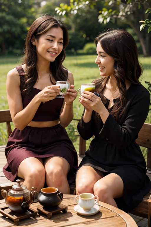 Two women enjoying tea