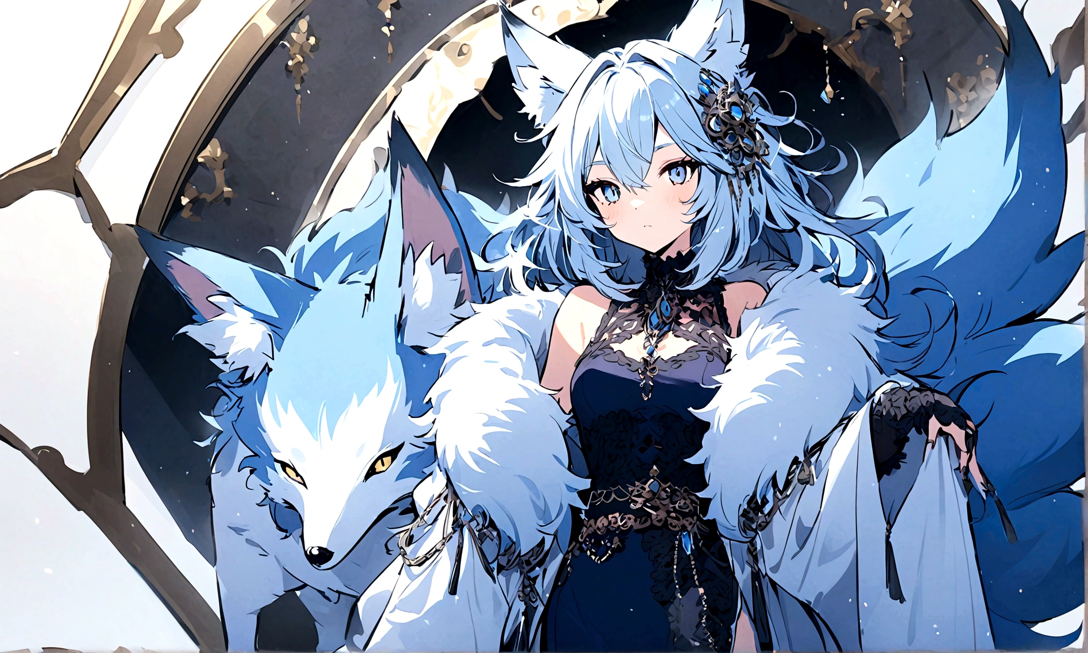 fox Light blue hair beast girl indigo fur fox beast girl