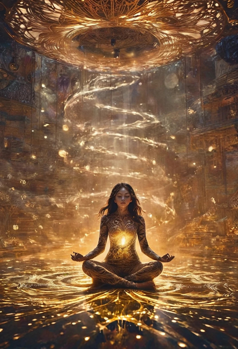 Full body photography of girl in lotus pose,Raw, Lenses, (Clear focus:1.5), (Reality:1.4), Dusk lighting, Volumetric Lighting, Ultra-high resolution, 16K,Dramatic Lighting, White background:1.5)(Zentangle,Mandala,Tangles,Entanglement:0.7)Fox Demon,Fox Mask,Short coat, Foxfire Curse, fox family, Transformation, Depth of Field, Dreamy atmosphere, The most beautiful form of chaos, grace, Dark theme of Fauvist design, Flower of Death, Flowers of ecstasy,Glowing Line,Glow Example,Tracking Example,flash, Backlight,translucent,Light Particles