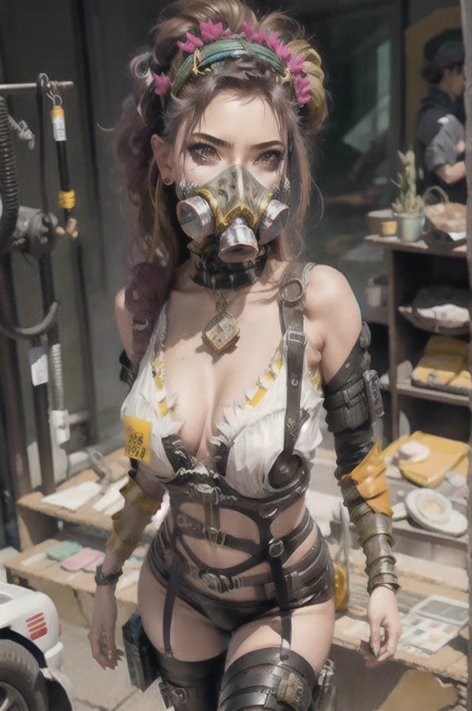 solo postapoAI 1girl wearing gas mask