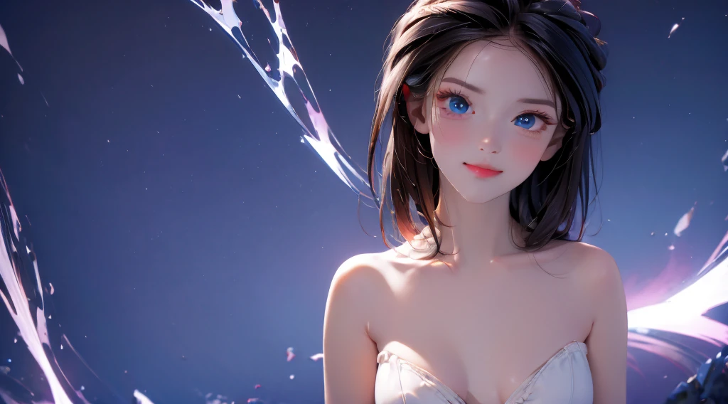 1 girl, medium light black hair, light blue eyes, wearing nude show outfit, night city, 18+ , high res, ultrasharp, 8K, masterpiece, Looking from the front 18+