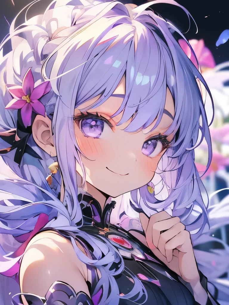 Masterpiece、smile、Anime Girls、White Hair、Long Hair、可愛いAnime Girls、smile、(((Purple Lavender)))、Lots of lavender、Upper Body、Fractal Art、Gwaiz、Flower Garden