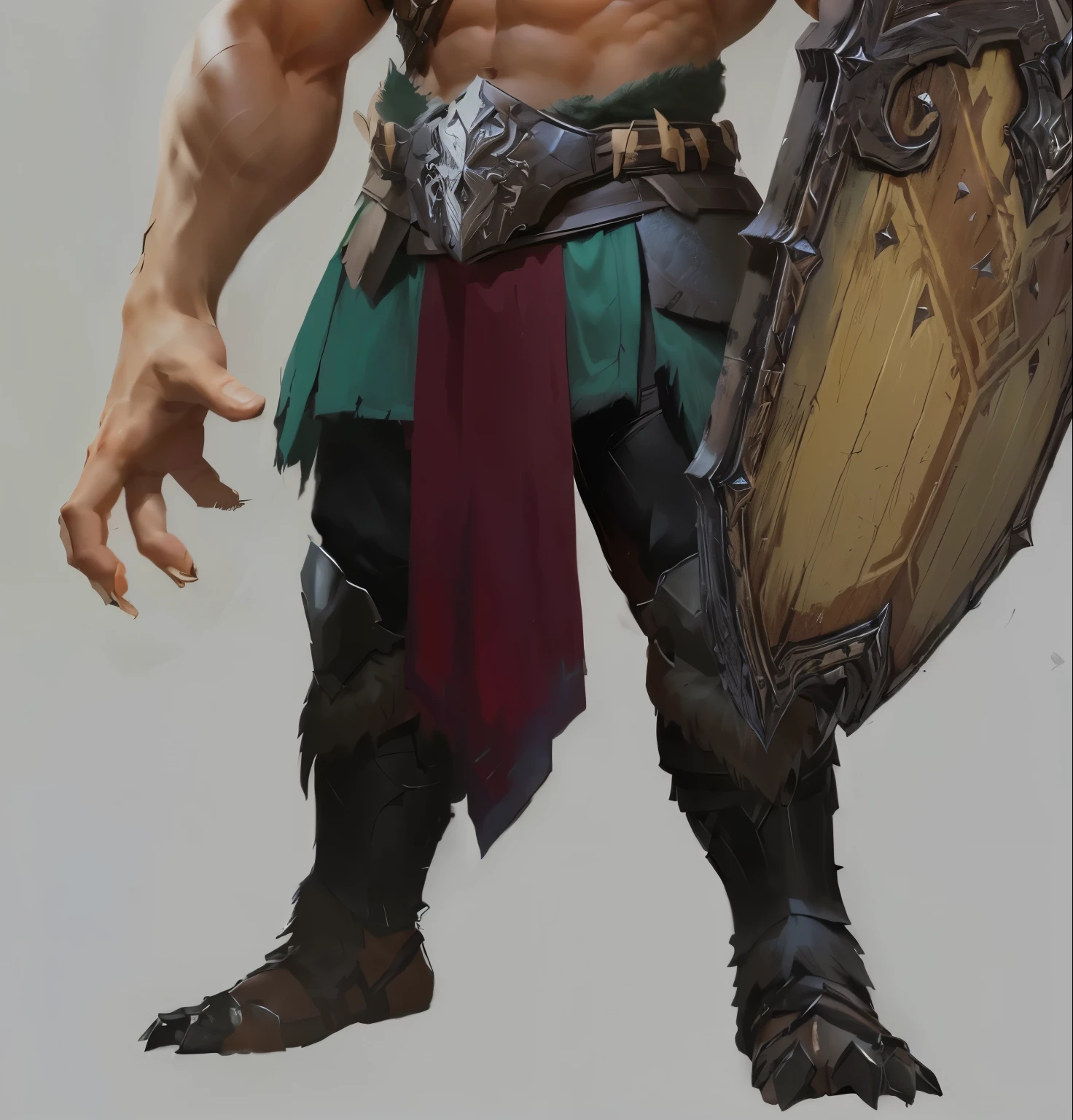 Close-up of a man holding a shield, barbarian class, Warrior concept art, dnd giant character concept, barbarian, male barbarian, Ultra-detailed fantasy characters, Hero fantasy character concept, Detailed full body concept art, Detailed full body concept, muscular character, The armor is integrated with the body, Minotaur in armor, barbarian warrior, Male Warrior