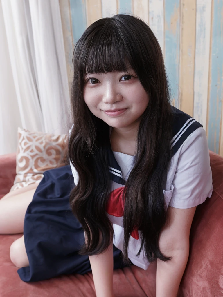 there is a young girl sitting on a couch with a remote, chiho, portrait of a japanese teen, narumi kakinouchi, young pretty gravure idol, shikamimi, young gravure idol, taken with canon eos 5 d mark iv, portrait of mayuri shiina, realistic young gravure idol, kimi takemura, of a youthful japanese girl