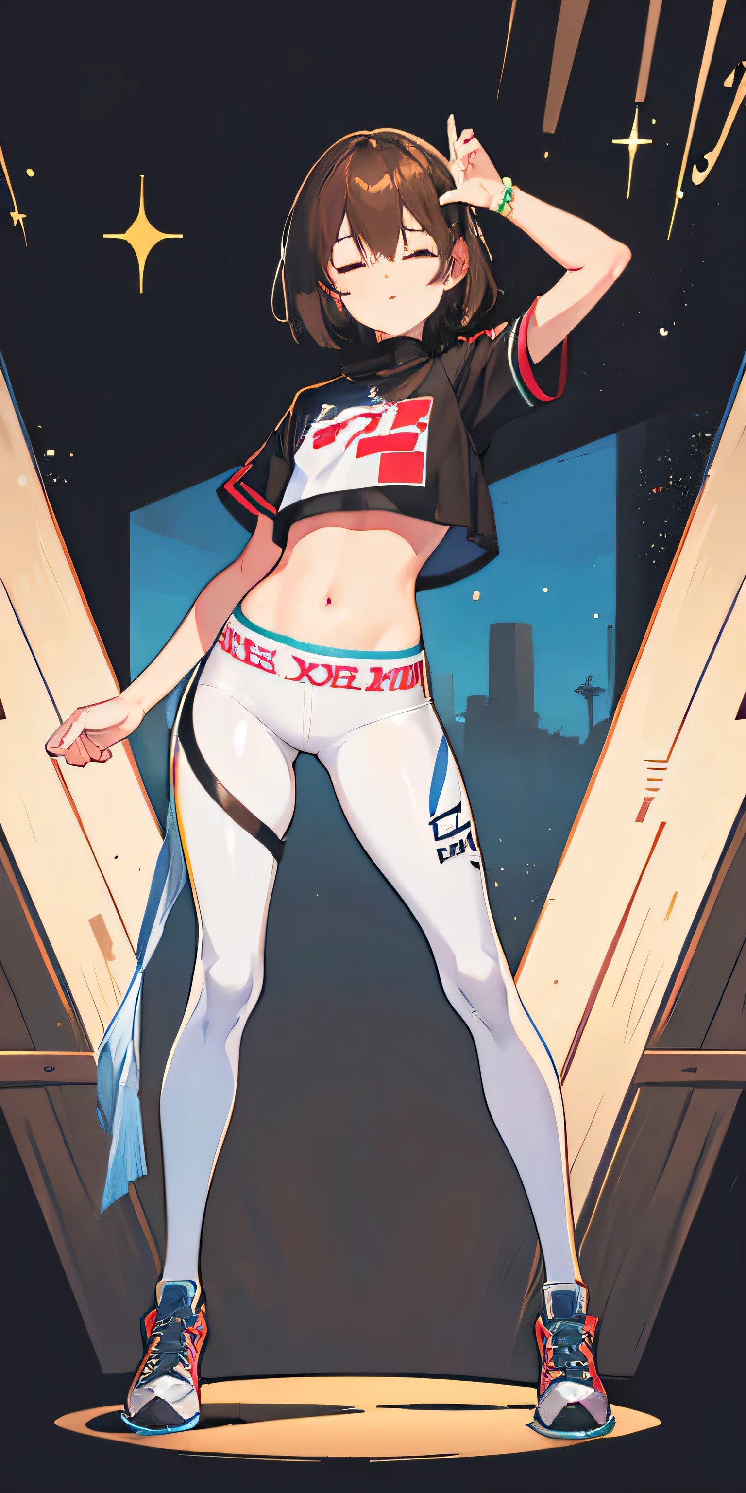 Under the legend，Frisk，teens girl，sexy for，crop tops，hot pant，stocklings，Full body standing painting，tempting pose，with short brown hair，With his eyes closed，mannequin，lust
