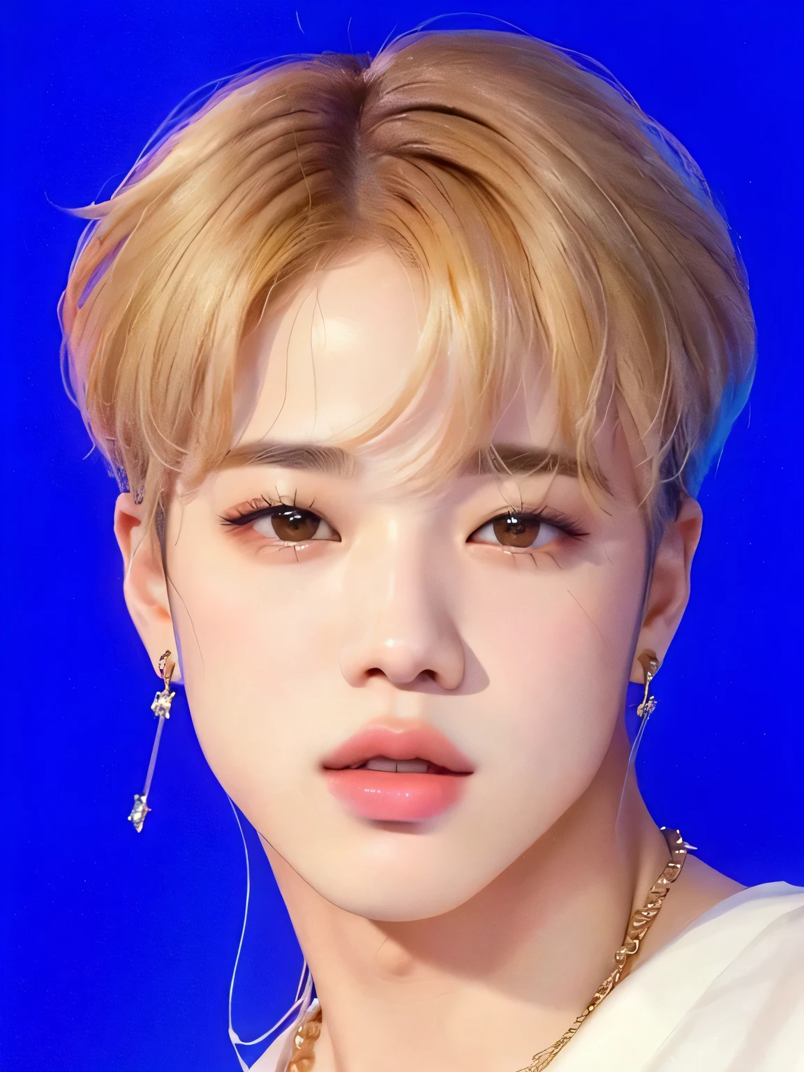 a close up of a person with a necklace and a necklace, jimin\'s plump lips, jimin\'s grecian nose, jimin, jimin\'s right eyelid swollen, park jimin, accurate jimin face, kim doyoung, portrait of jossi of blackpink, jung jaehyun, portrait of kpop idol, jinyoung shin, yanjun chengt, park jimin