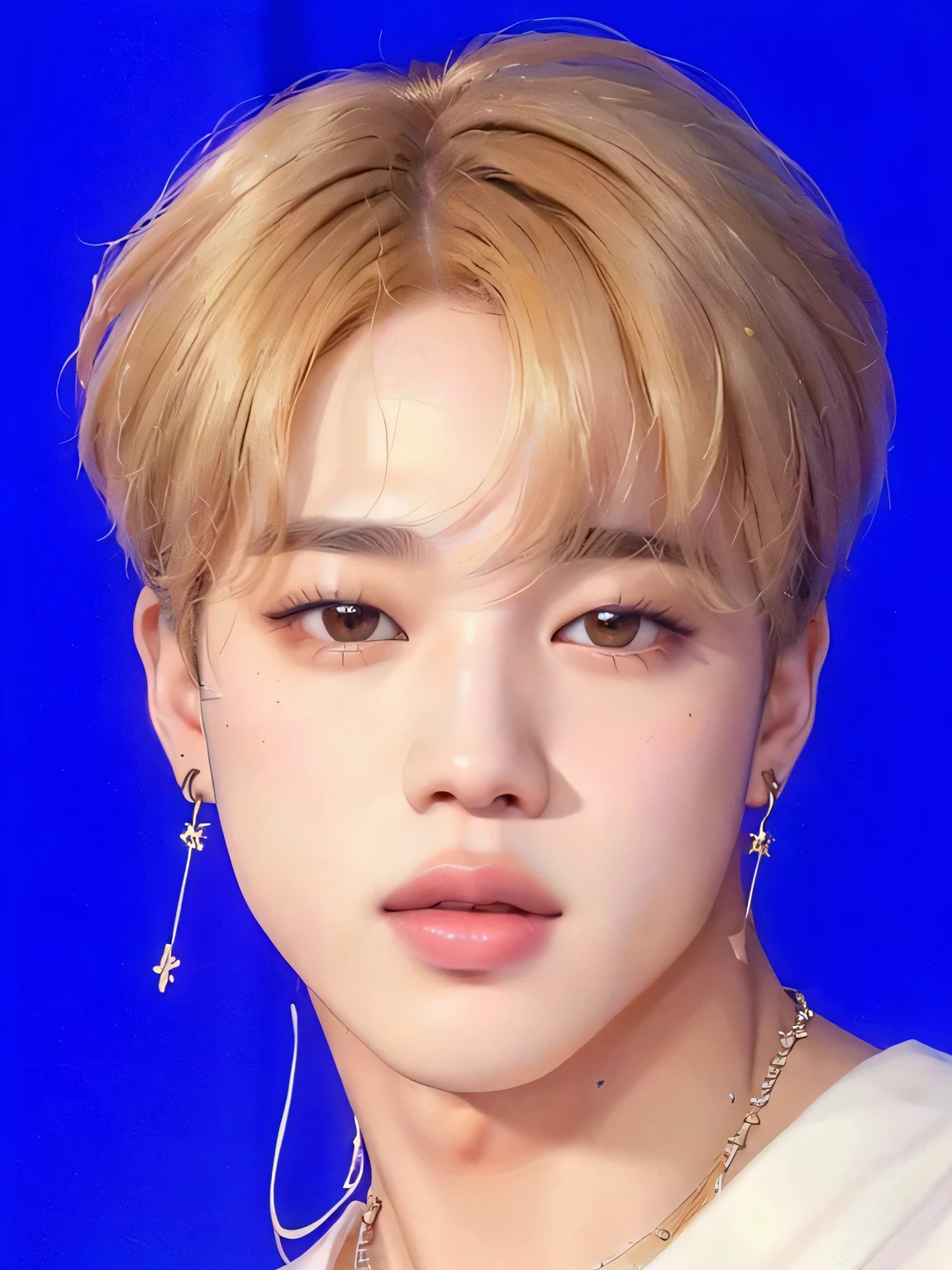 a close up of a person with a necklace and a necklace, jimin\'s plump lips, jimin\'s grecian nose, jimin, jimin\'s right eyelid swollen, park jimin, accurate jimin face, kim doyoung, portrait of jossi of blackpink, jung jaehyun, portrait of kpop idol, jinyoung shin, yanjun chengt, park jimin