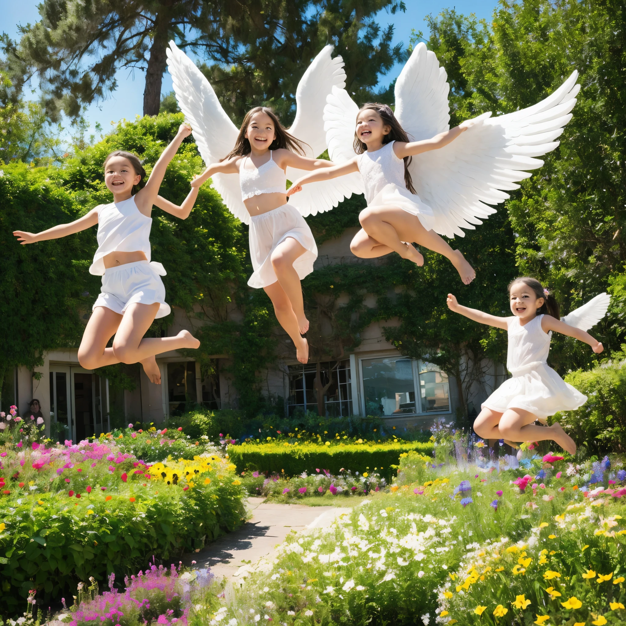 angel art, everyone jumps, smiles, joy, heaven, love, flower garden, happiness, light, lassen