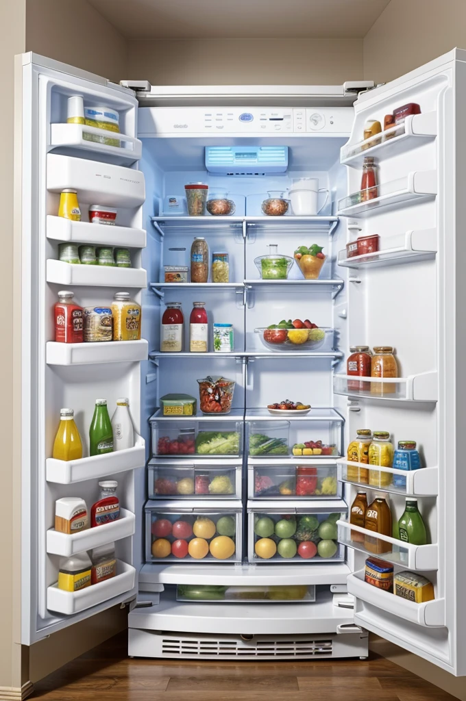 Inside view of refrigerator but in the perspective of an ant 