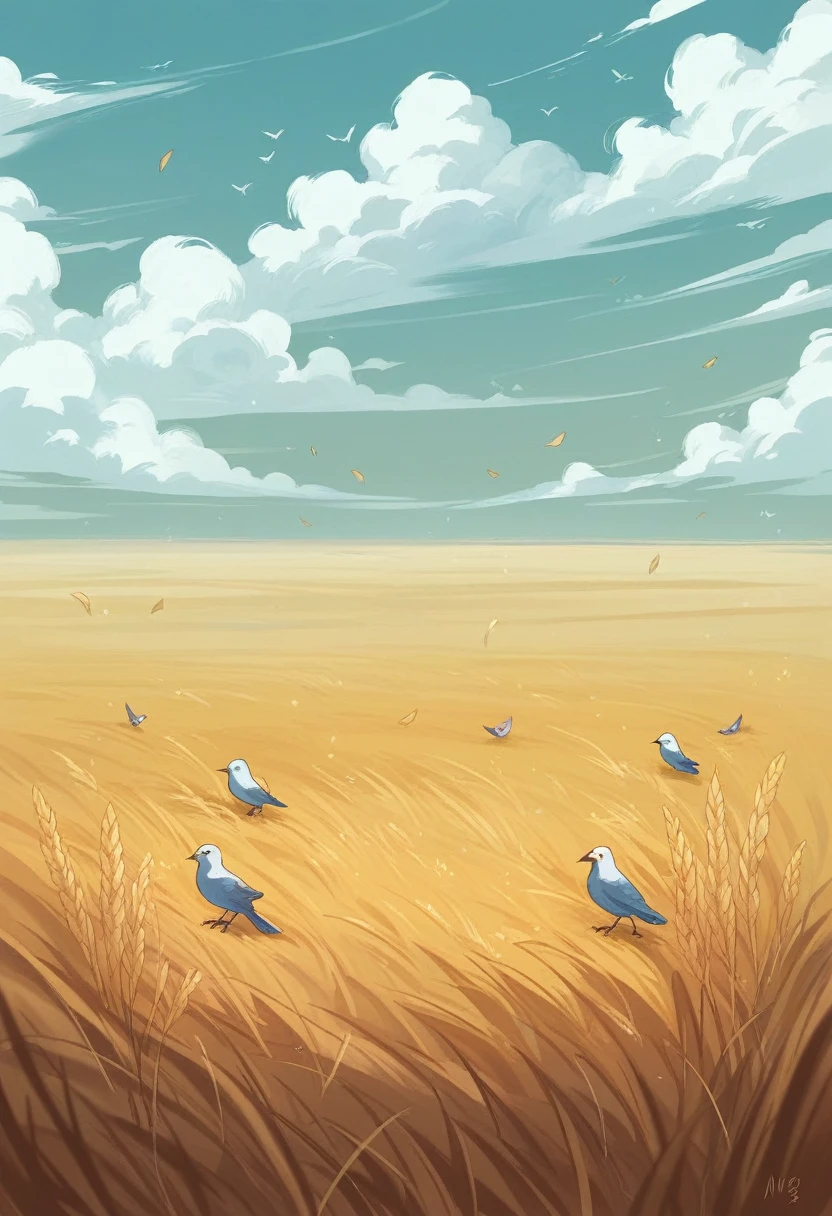 sunny,秋天of,wheat field,温暖of秋日,of,Fallen Leaves,Bird,in field high resolution, 一幅美丽of艺术illustration, number, illustration