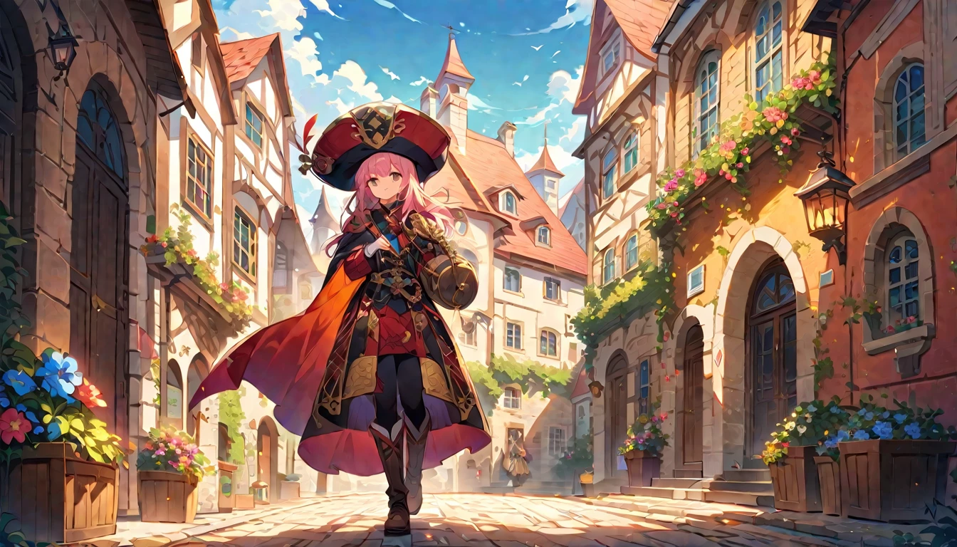 The Pied Piper Tarot Card The Pied Piper stands in the center of a picturesque town square.,Surrounded by colorful buildings and cobblestone streets。He wears bright clothes,Wearing a tall feathered hat and a loose cloak。 The surrounding buildings reflect the charm of a European village,Luxurious balcony、Arched doorways and colorful shutters。Bright flowers fill the windowsill box,Lining the streets,Add color to the scene。The warm sunlight illuminates the square.,Cast a soft shadow,Creates a sense of depth and three-dimensionality。 The sky above is a stunning masterpiece,Use blue、Painted in pink and gold tones。 This piece is carefully crafted in every respect.,From the complex textures of a bagpiper'From the costumes to the delicate brushstrokes that bring the scenes to life。Unmatched level of detail,All elements are professionally rendered,Create a truly immersive experience。 The overall tone of the image is rich and vibrant,Vibrant colors create a magical atmosphere。The lights are carefully crafted,Add depth and realism to your scenes,Cast a soft shadow and highlight intricate details。 This prompt is、It's a combination of Piper's magic.'Telling a Story with the Exquisite Art of Tarot。It captures the essence of the story,Surprise and intrigue the audience。The resulting image will be a masterpiece.,Talent and skills that truly reflect a stable and widespread model。