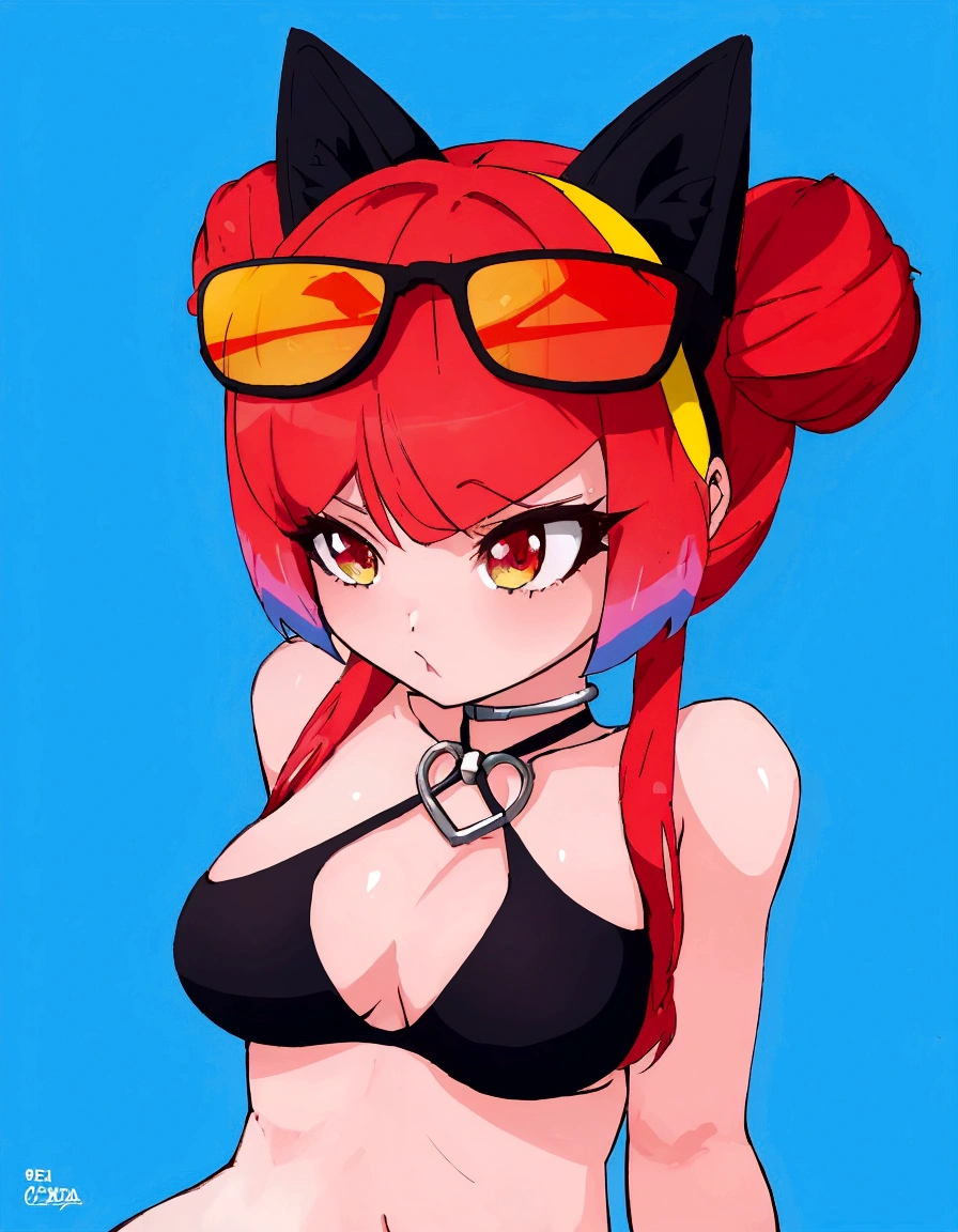 anime girl with red hair and sunglasses posing for a picture, anime moe artstyle, seductive anime girl, anime artstyle, anime style portrait, anime catgirl, anime style character, asuka, anime art style, cute anime catgirl, anime style. 8k, anime style 4 k, high quality anime artstyle, in the art style of 8 0 s anime