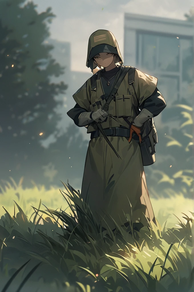 ((Best quality)), ((masterpiece)), (detailed), a workaholic who collects grass