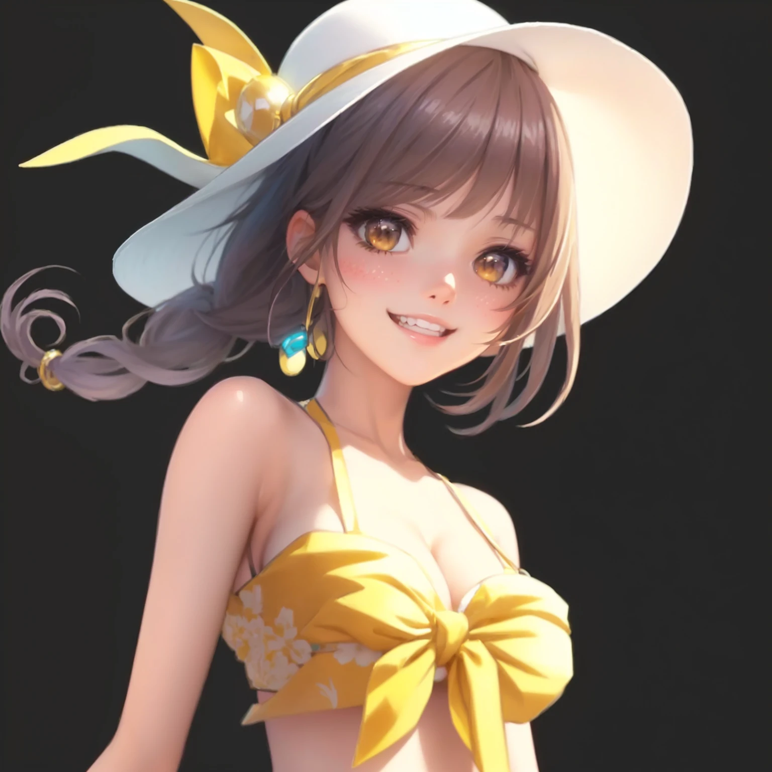 Wearing a bikini、Wearing a hat、Smiling anime girl, April Rendering, Smooth anime CG art, IG Model | type germ, Artwork in the style of Guweiz, guweiz, Produced in collaboration with Anime Painter Studio, High quality anime art style, extremely detailed type germ, Kawaii realistic portrait, fine details. Girls&#39; Frontline, from Girls&#39; Frontline