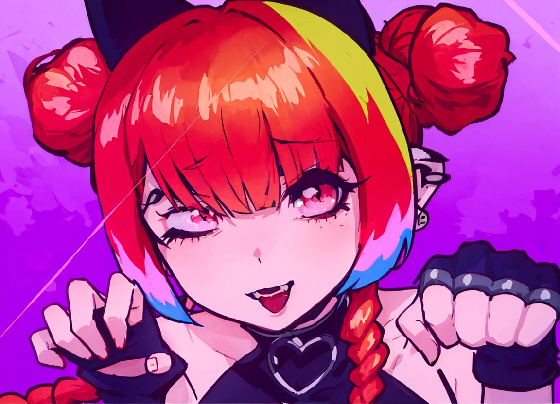 anime girl with red hair and black cat ears with a pink background, ig studios anime style, kda, anime style 4 k, anime style. 8k, anime style portrait, y 2 k cutecore clowncore, anime artstyle, anime art style, anime style artwork, anime style”, anime style illustration, anime styled digital art, anime style digital art