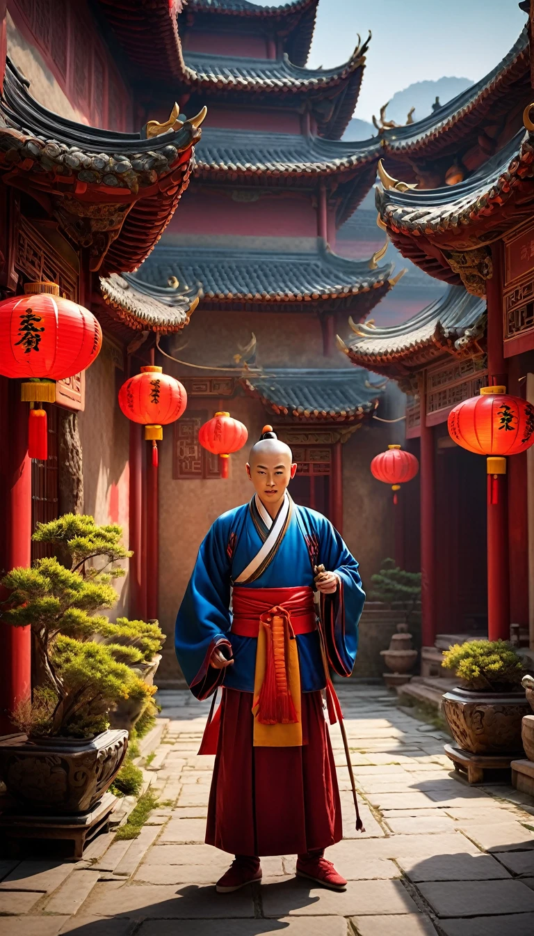 （Best image quality，4k，8K，high resolution，masterpiece：1.2），Extremely detailed，（lifelike，lifelike，lifelike：1.37），Chinese Courtyard Scene，Journey to the West theme song，close to camera，Screen-centric，A fusion of warm and cool colors，